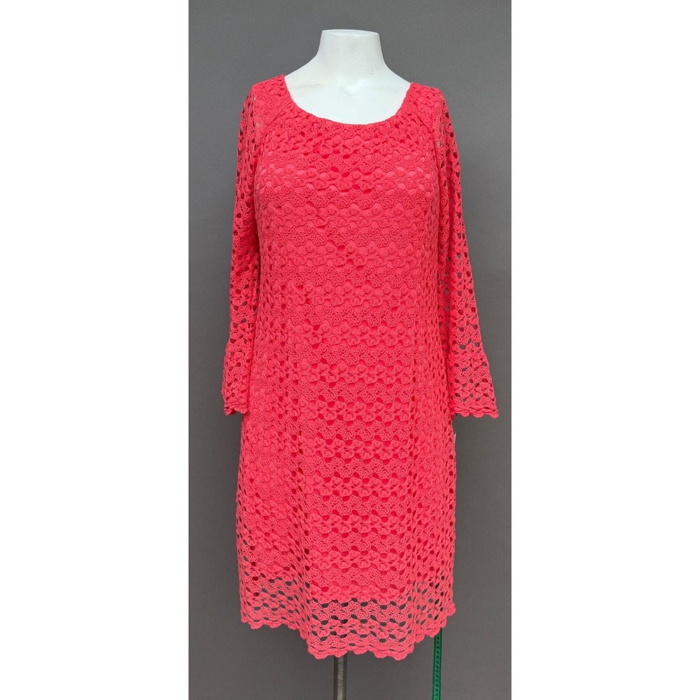 Rabbit Rabbit Rabbit Designs Dress 12 Coral Lace Bell Sleeve Sheath NEW Wedding